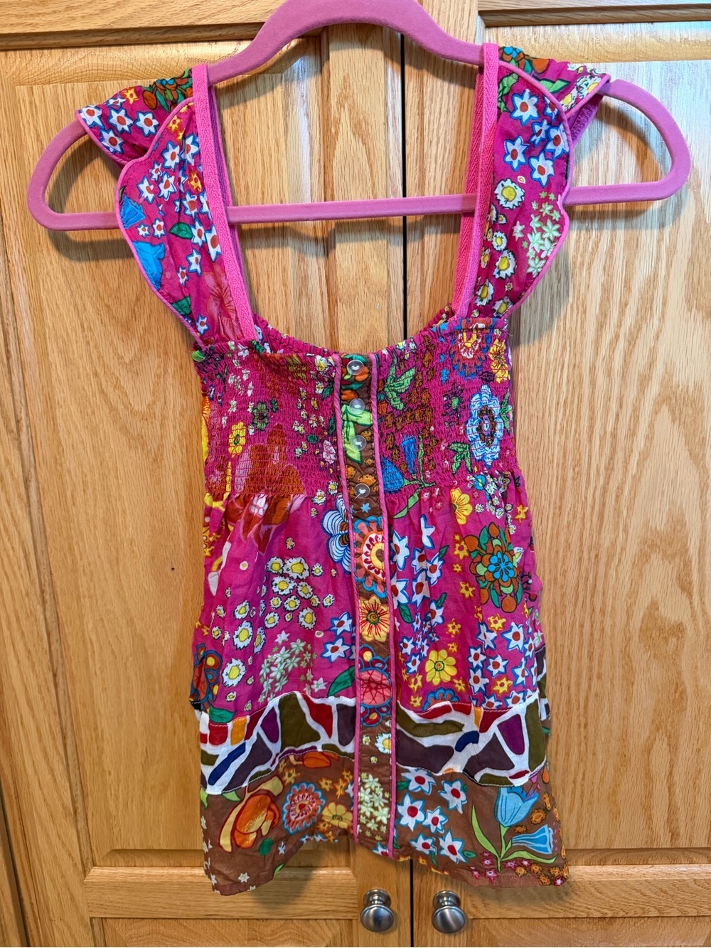 Girls Planet Gold Bright Floral Pink Smocked Sundress